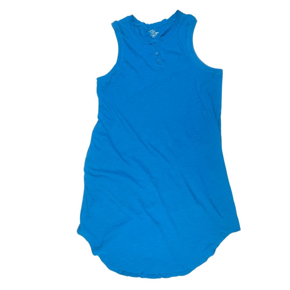 Time And Tru Tank Dress Womens 3XL Teal Blue Button Detail Scoop Neck Knit Dress - Picture 5 of 10